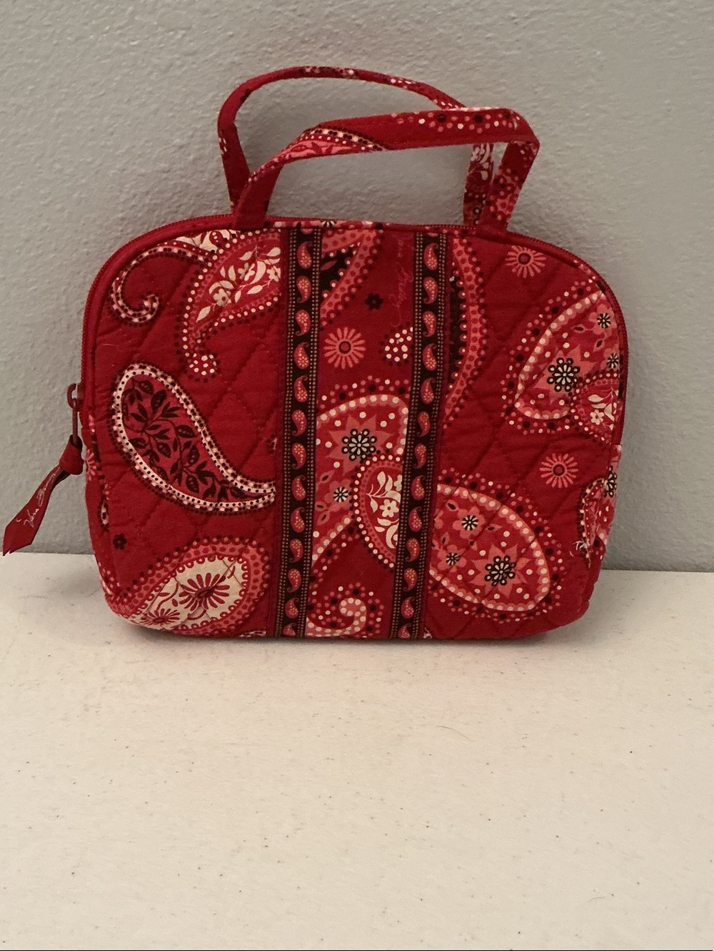 Vera Bradley Red Paisley Quilted Travel Cosmetic Bag